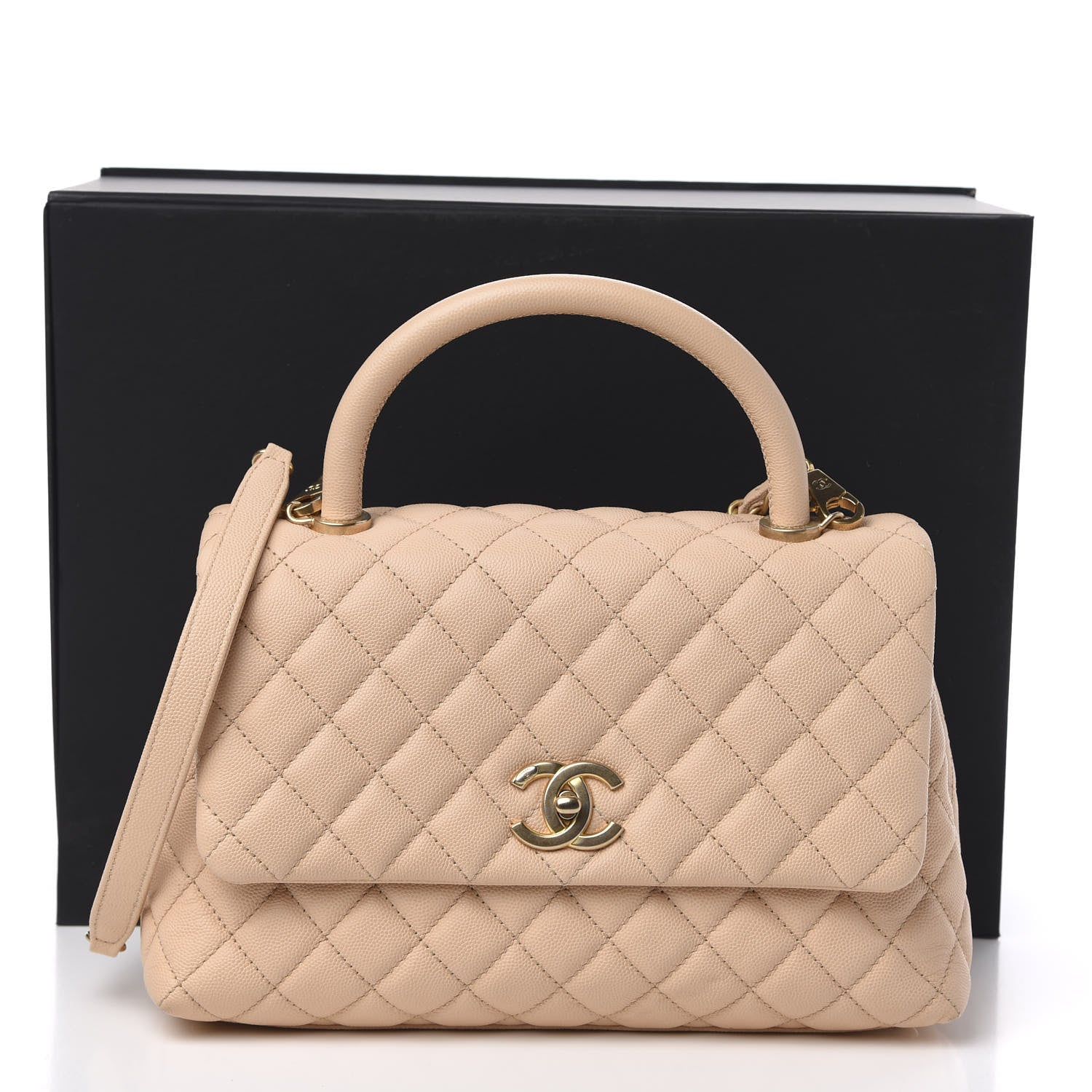 Chanel Caviar Quilted Small Coco Handle Flap Beige 12 of 12