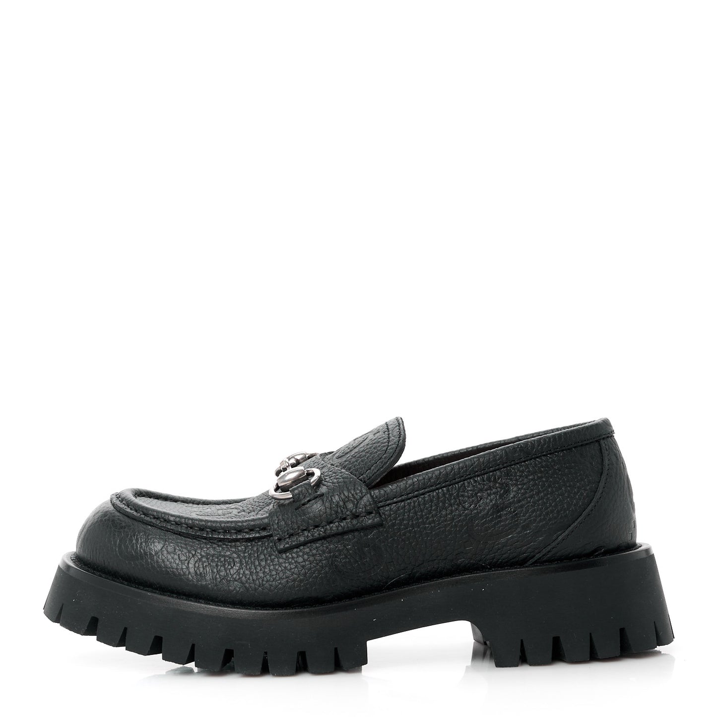 Piuma Calfskin Embossed Womens Platform Lug Sole Loafers 37.5 Black