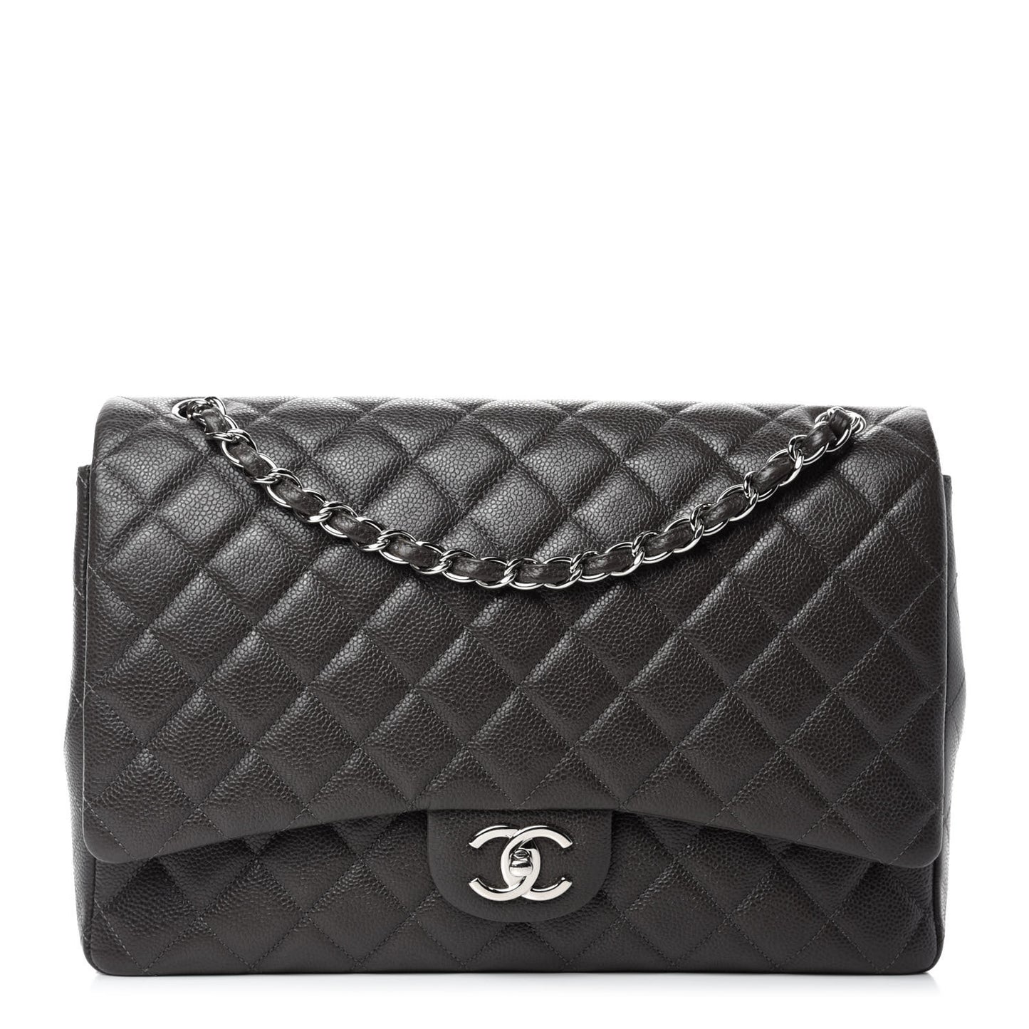 Caviar Quilted Maxi Double Flap Grey
