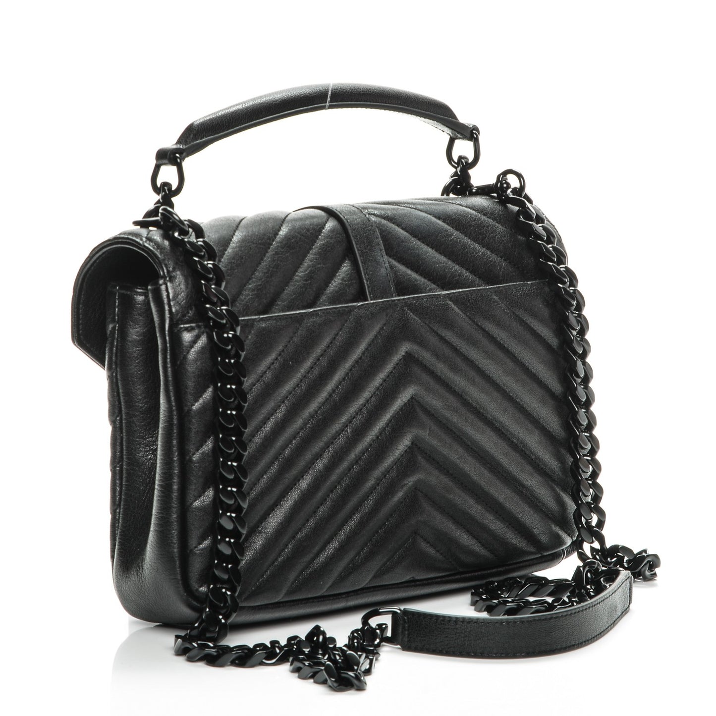 Sheepskin Matelasse Chevron Monogram Medium College Bag Black