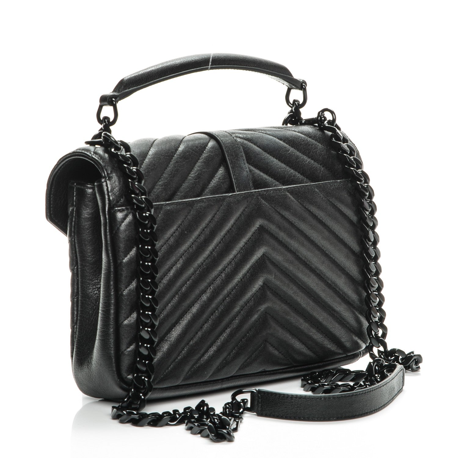 Saint Laurent Sheepskin Matelasse Chevron Monogram Medium College Bag Black 3 of 8
