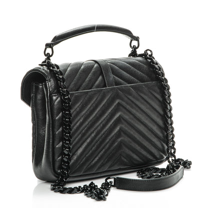Saint Laurent Sheepskin Matelasse Chevron Monogram Medium College Bag Black 3 of 8