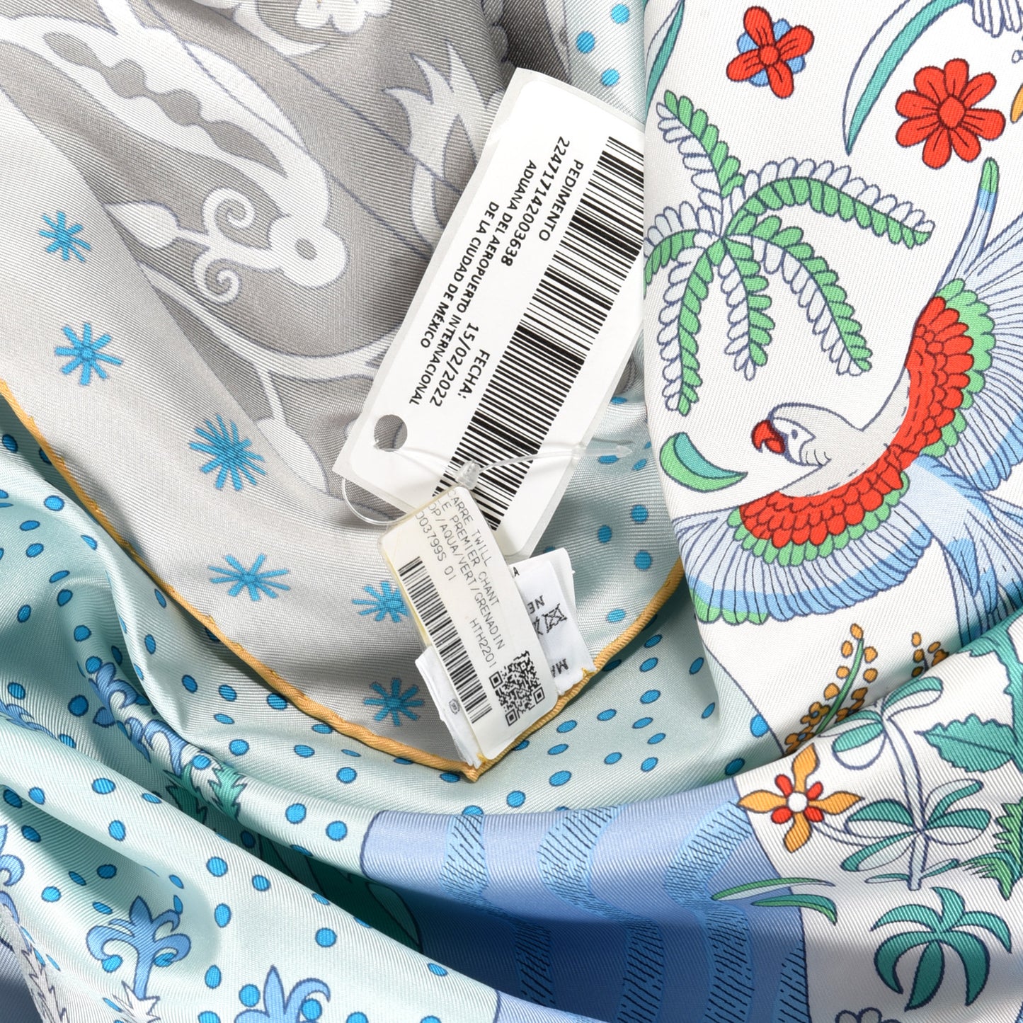 Silk Twill Le Premier Chant Scarf 90 Aqua Vert Grenadine