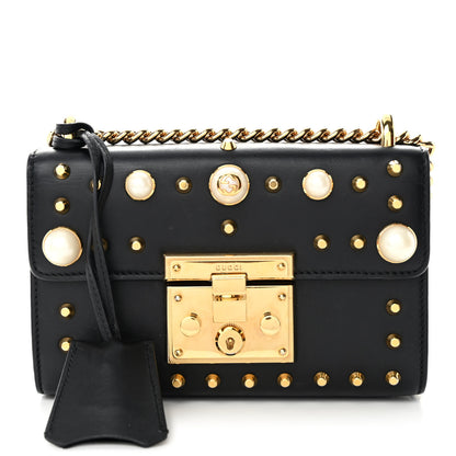 Gucci Calfskin Studded Small Padlock Shoulder Bag Black 1 of 11