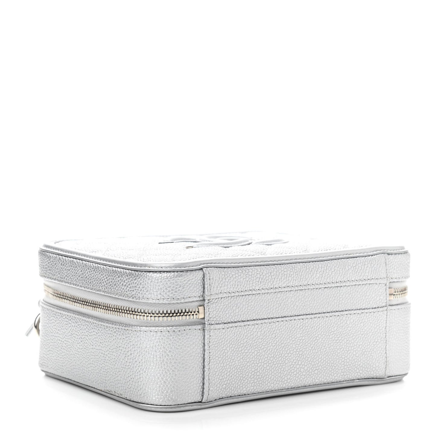 Metallic Caviar Quilted Medium CC Filigree Vanity Case Silver