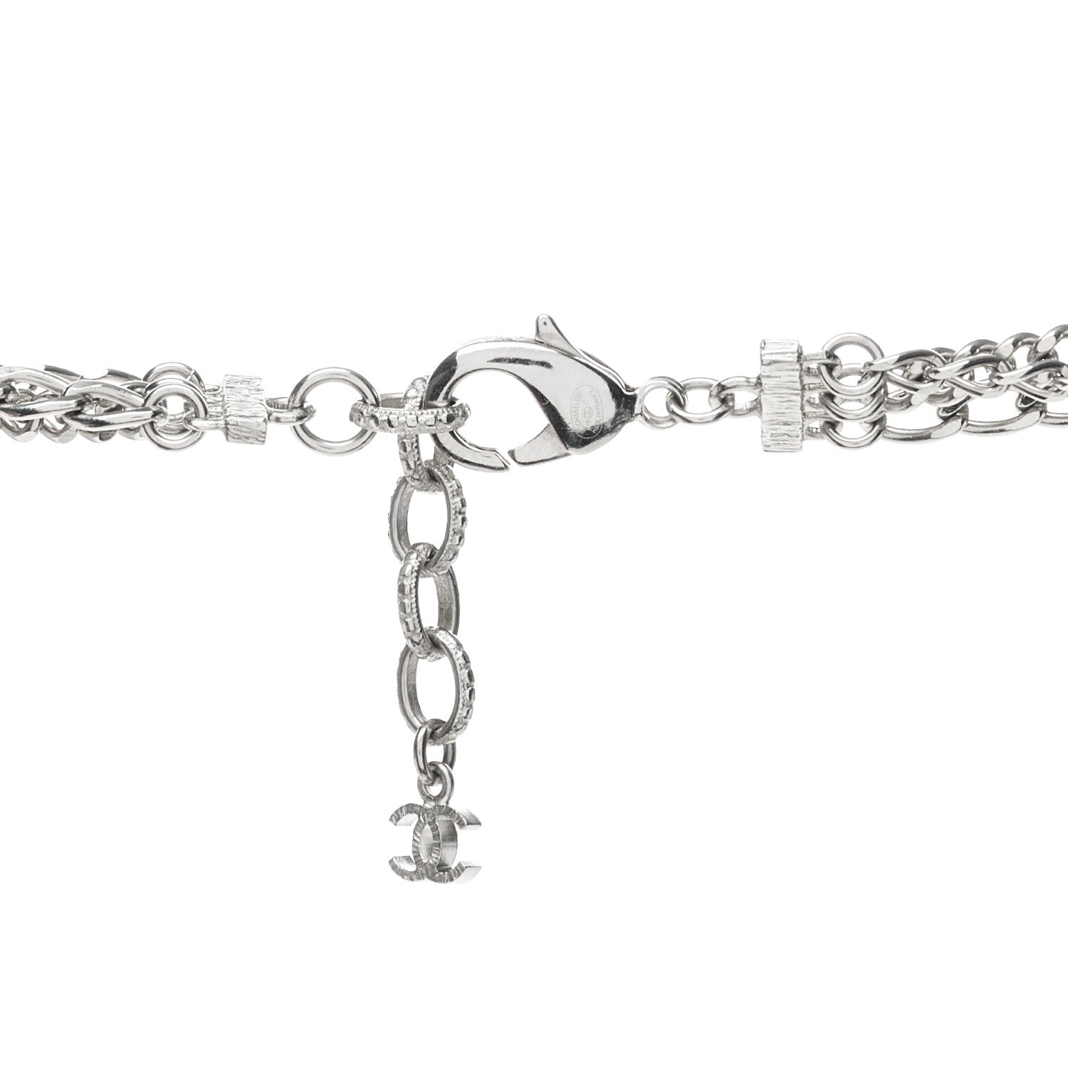 Chanel Multi Strand Chain Baguette Crystal CC Necklace Silver 4 of 5