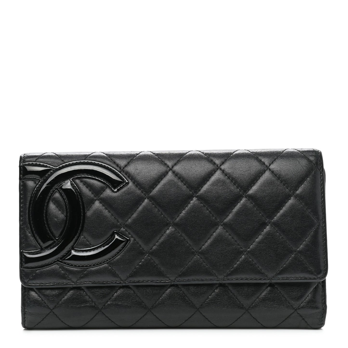 Calfskin Quilted Cambon Flap Wallet Black