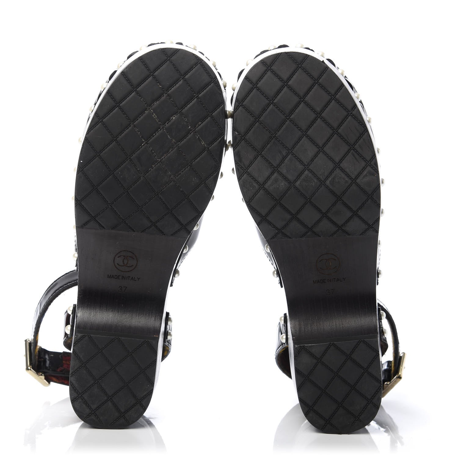 Chanel Patent Calfskin Pearl Ankle Strap Clogs 37 Black 5 of 8