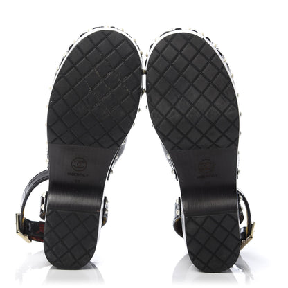 Chanel Patent Calfskin Pearl Ankle Strap Clogs 37 Black 5 of 8