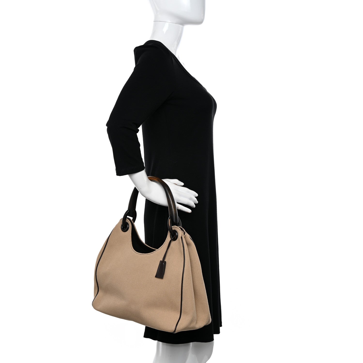 Gucci Canvas Wooden Handle Shoulder Bag Beige 2 of 12