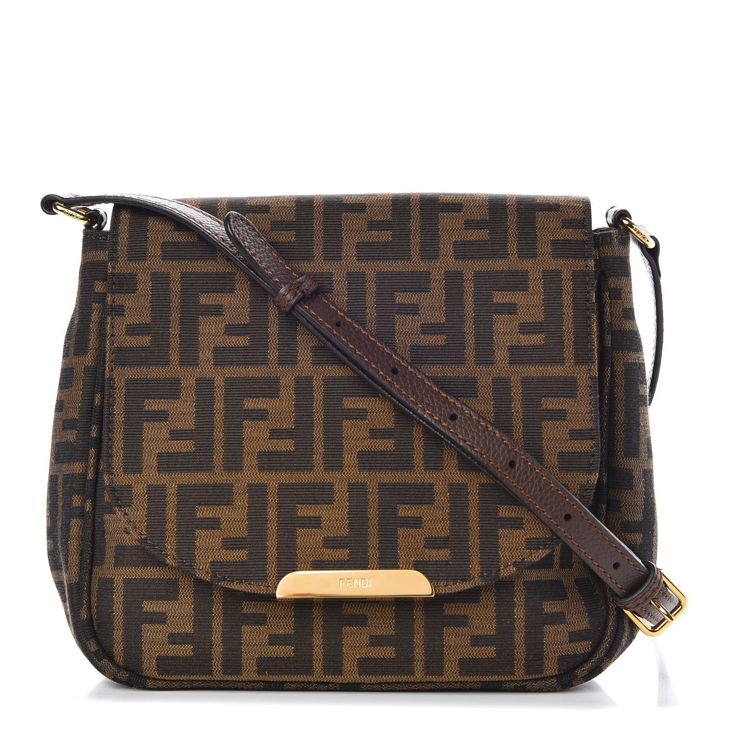 Fendi Zucca Vitello Artic Small Messenger Bag Tobacco Castagna 1 of 7