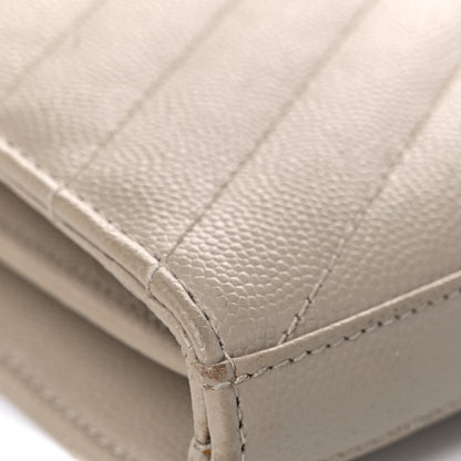 Saint Laurent Grain De Poudre Matelasse Chevron Monogram Chain Wallet Dark Beige 9 of 17