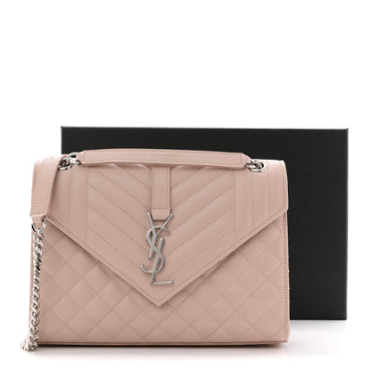 Saint Laurent Grain De Poudre Textured Mixed Matelasse Medium Triquilt Monogram Satchel Marble Pink 13 of 13