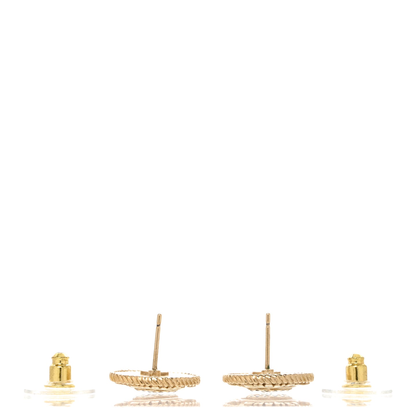 Metal Crystal CC Medallion Round Earrings Gold