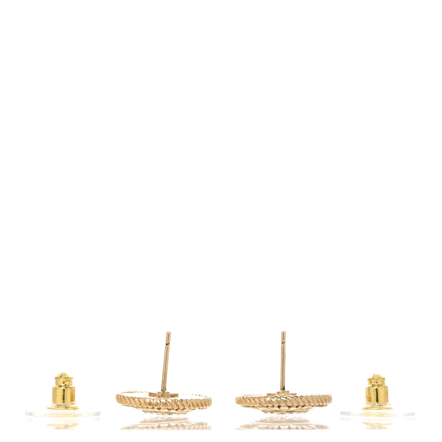 Chanel Metal Crystal CC Medallion Round Earrings Gold 3 of 5