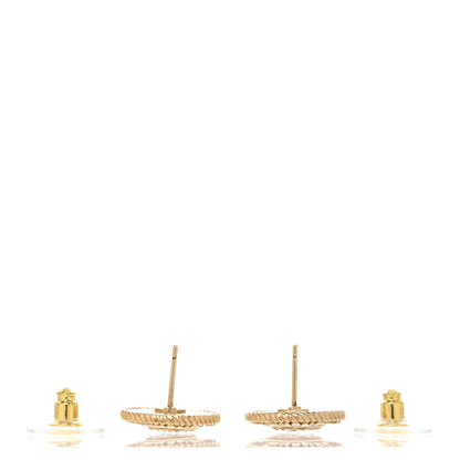 Chanel Metal Crystal CC Medallion Round Earrings Gold 3 of 5