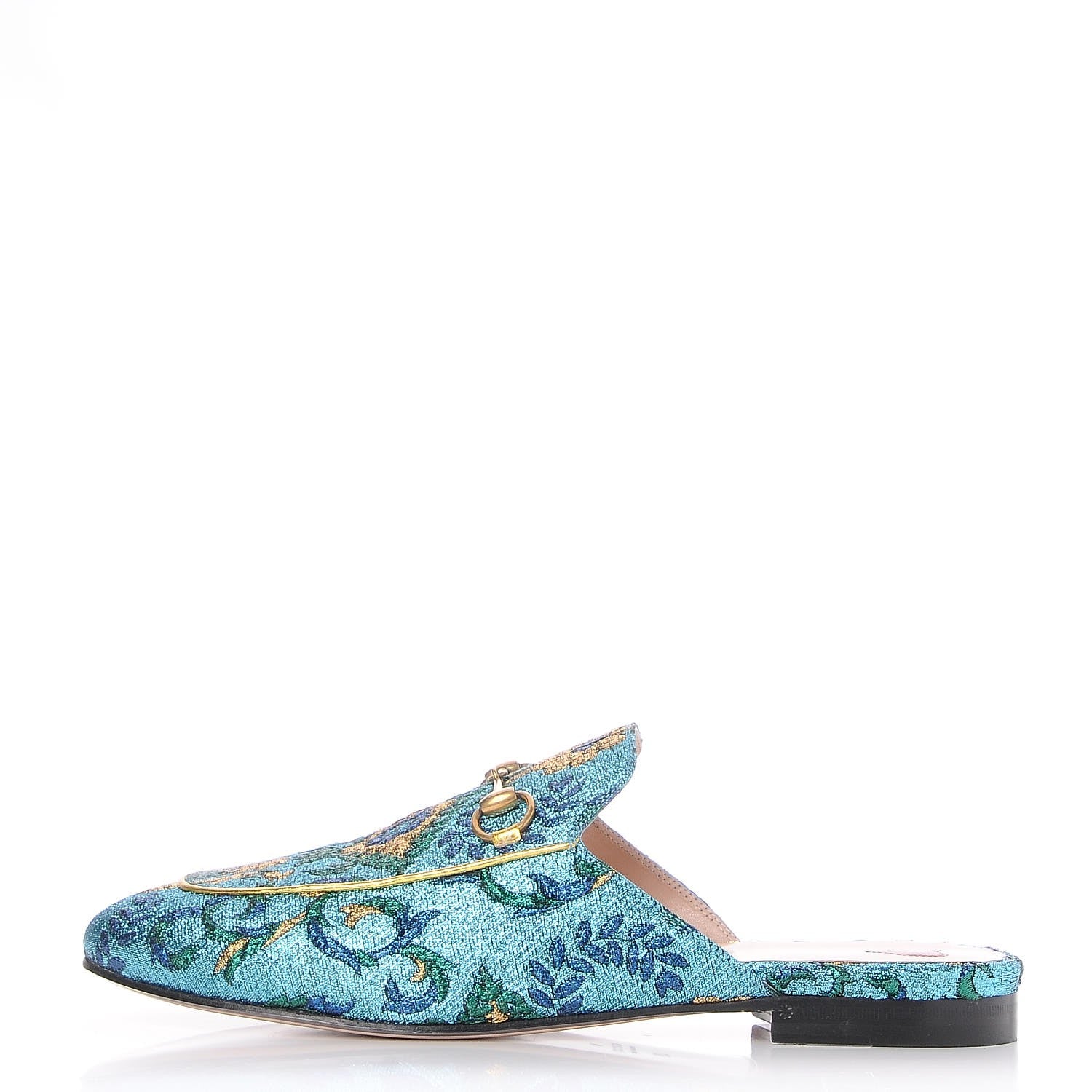 Gucci Iridescent Brocade Womens Princetown Slippers 39 Azure Multicolor Oro 1 of 8