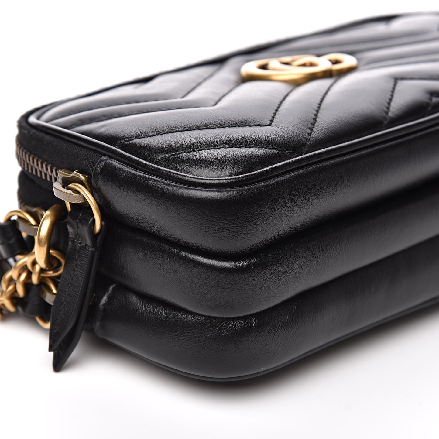 Calfskin Matelasse Mini GG Marmont Chain Crossbody Bag Black
