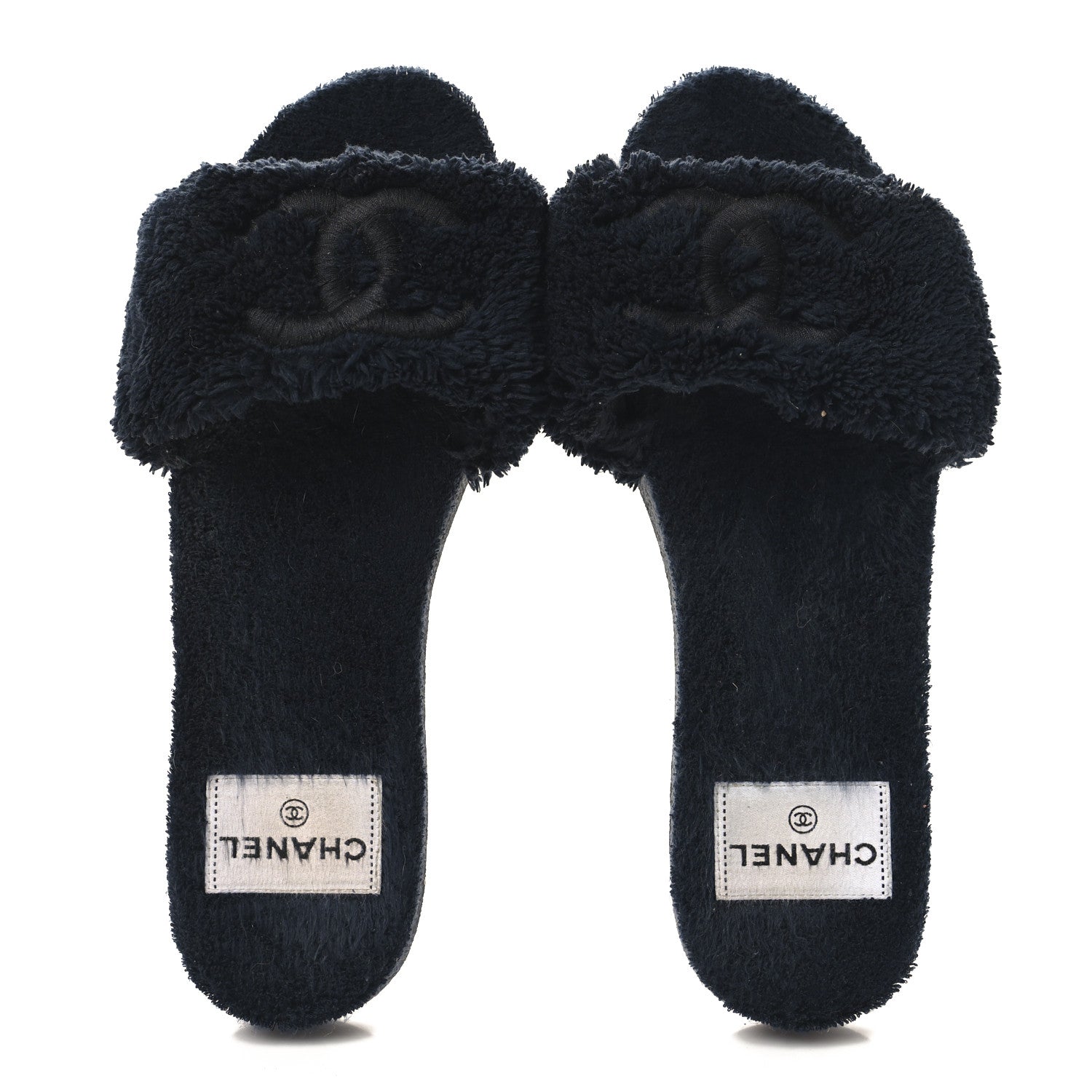 Chanel Terry CC Flat Mules Sandals 37 Navy 2 of 7