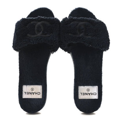 Chanel Terry CC Flat Mules Sandals 37 Navy 2 of 7