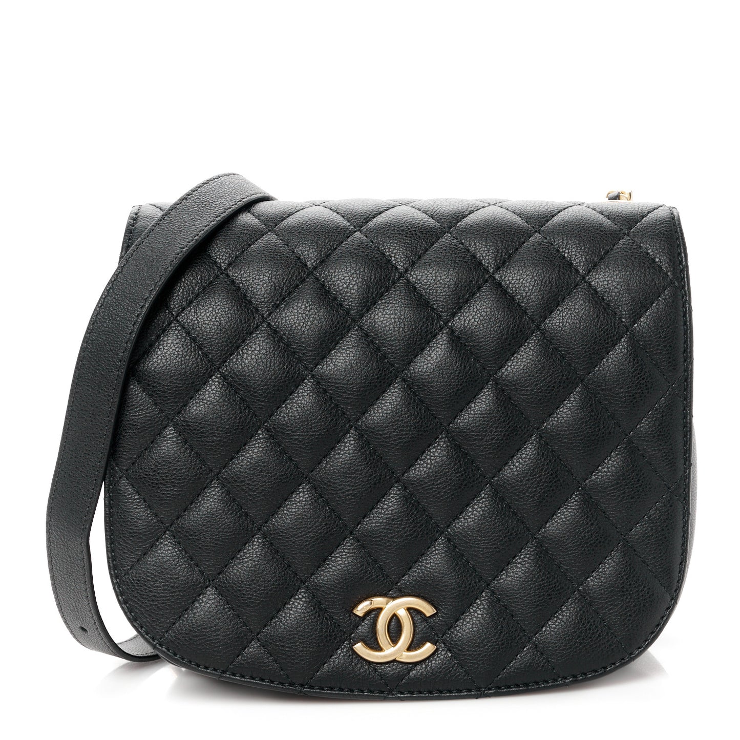 Grained Calfskin Quilted Messenger Flap Black