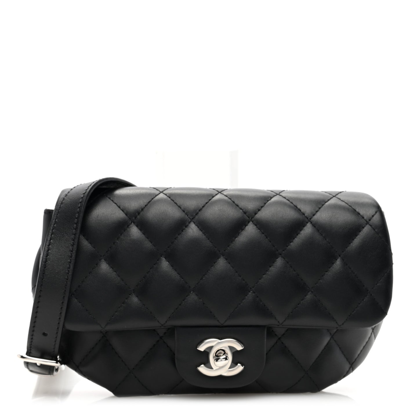 Calfskin Quilted CC Uniform Flap Belt Bag Black