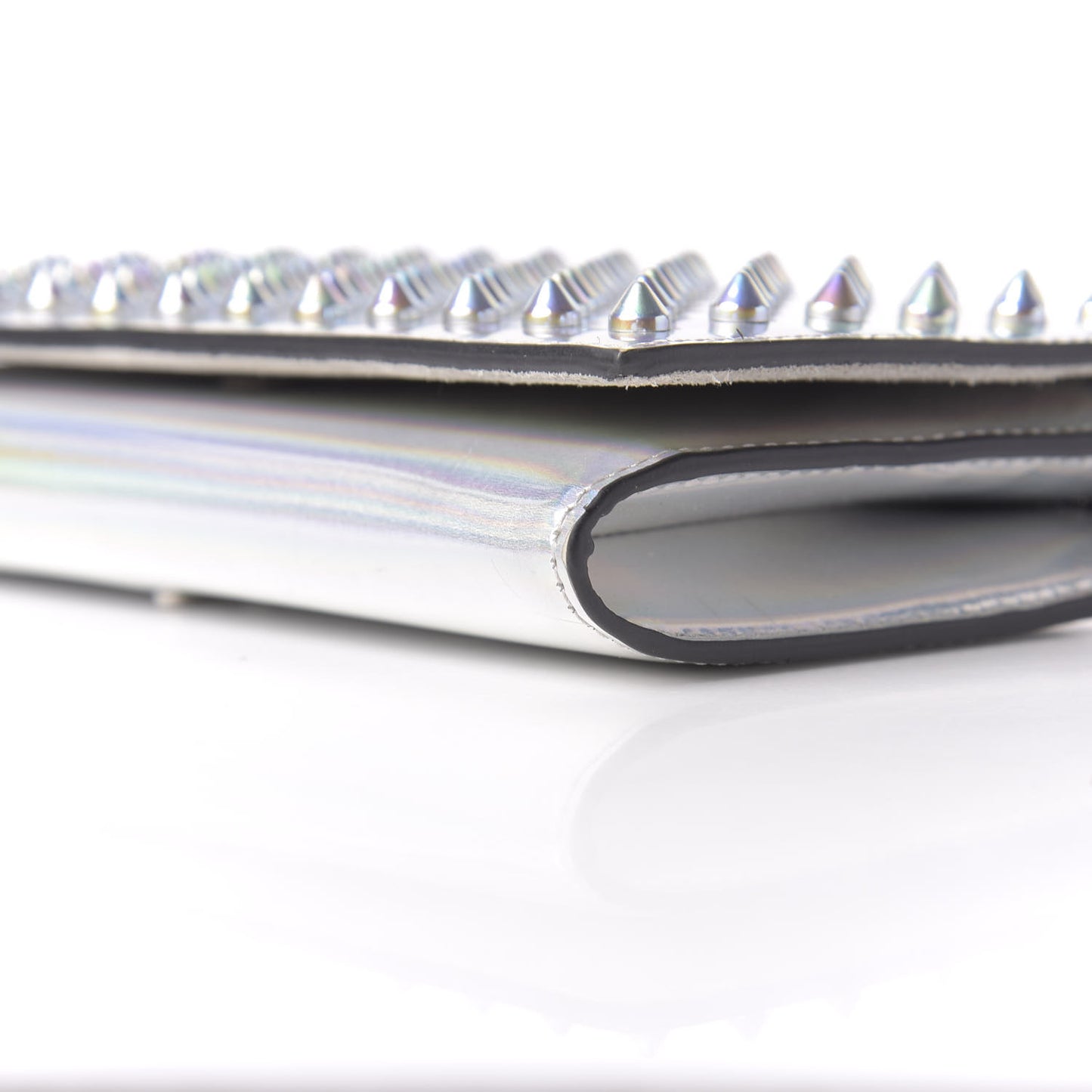 Calfskin Glitter Givre Spikes Boudoir Chain Wallet Perle Platine
