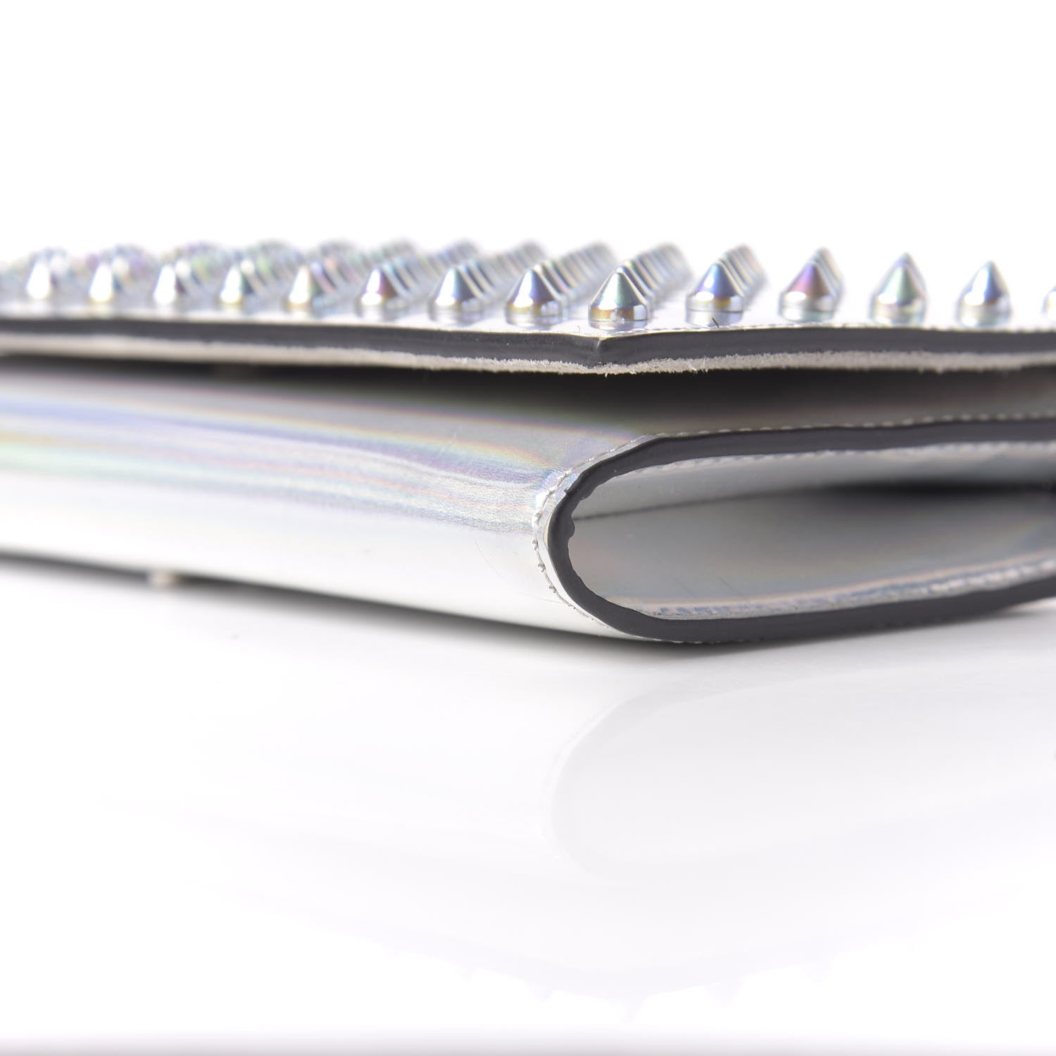 Christian Louboutin Calfskin Glitter Givre Spikes Boudoir Chain Wallet Perle Platine 7 of 10