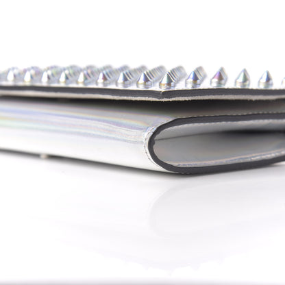Christian Louboutin Calfskin Glitter Givre Spikes Boudoir Chain Wallet Perle Platine 7 of 10