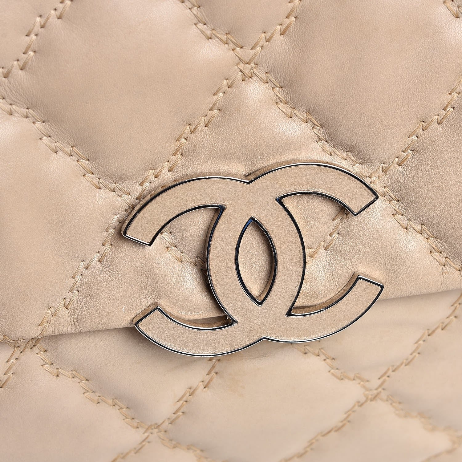 Chanel Calfskin Double Stitch Large Hamptons Flap Bag Beige 15 of 19