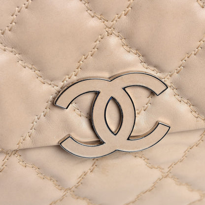Chanel Calfskin Double Stitch Large Hamptons Flap Bag Beige 15 of 19