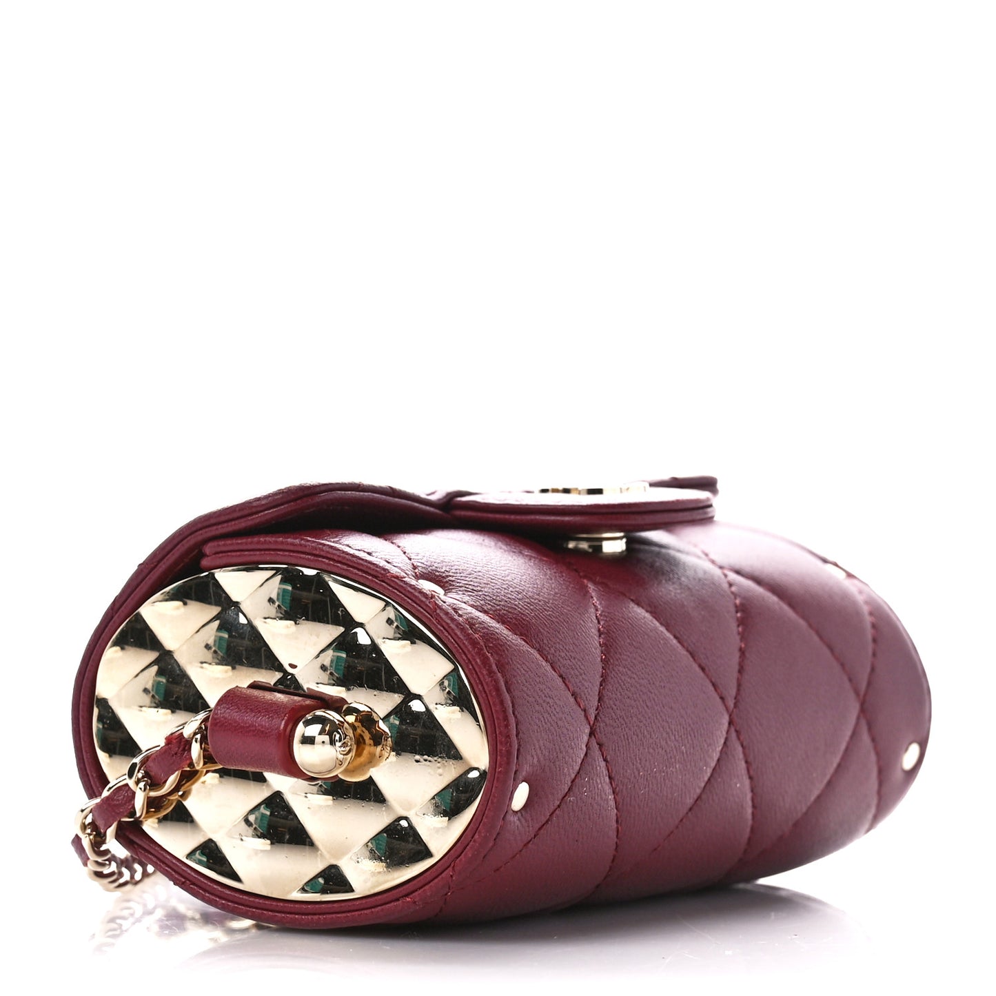 Lambskin Quilted Box Of Secrets Card Holder With Chain Burgundy