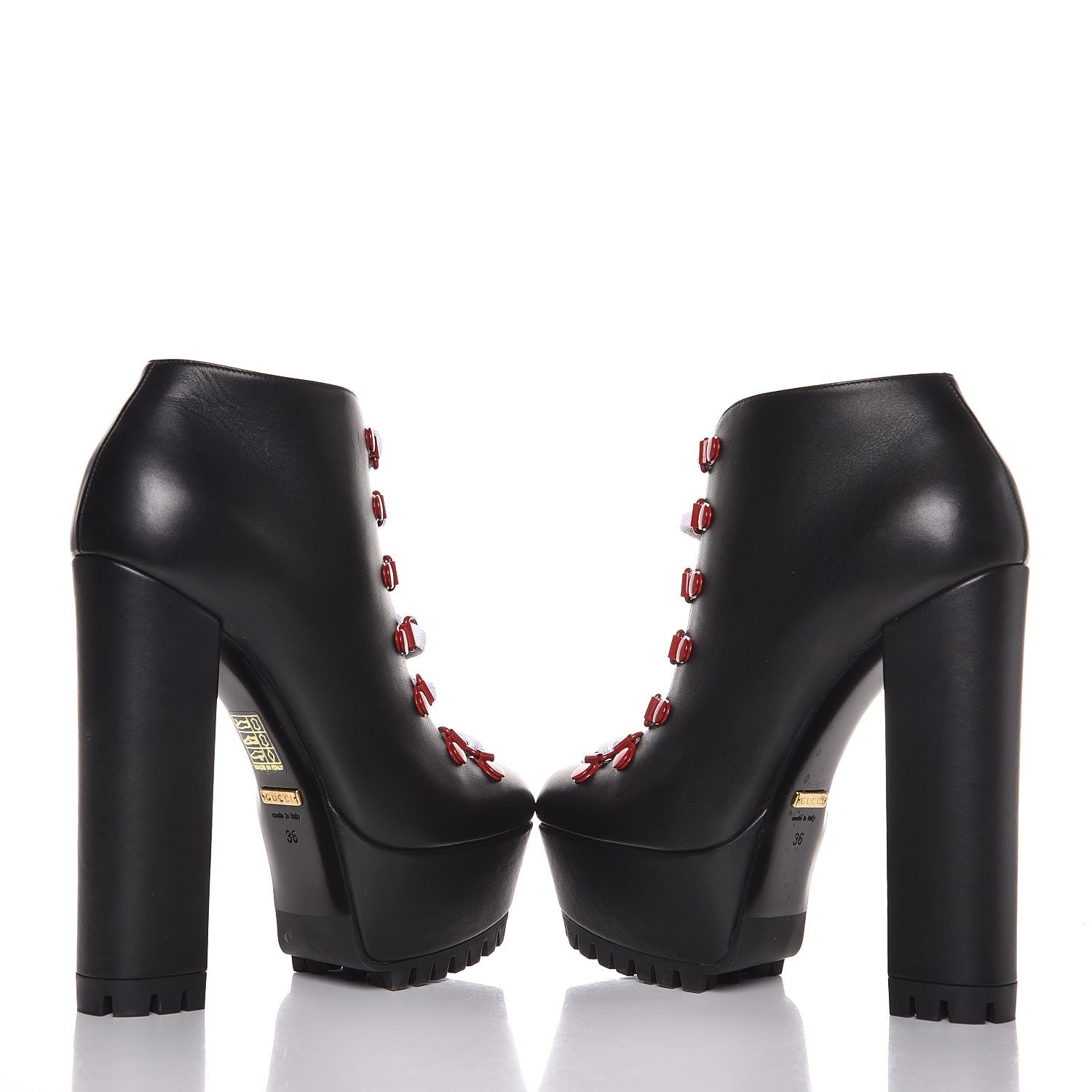 Gucci Calfskin Lifford Lace Up Platform Ankle Boots 36 Black 6 of 11