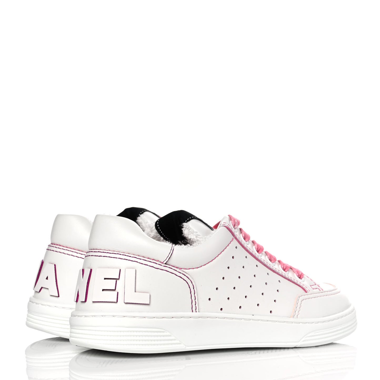 Calfskin Womens Logo Sneakers 36 White Pink