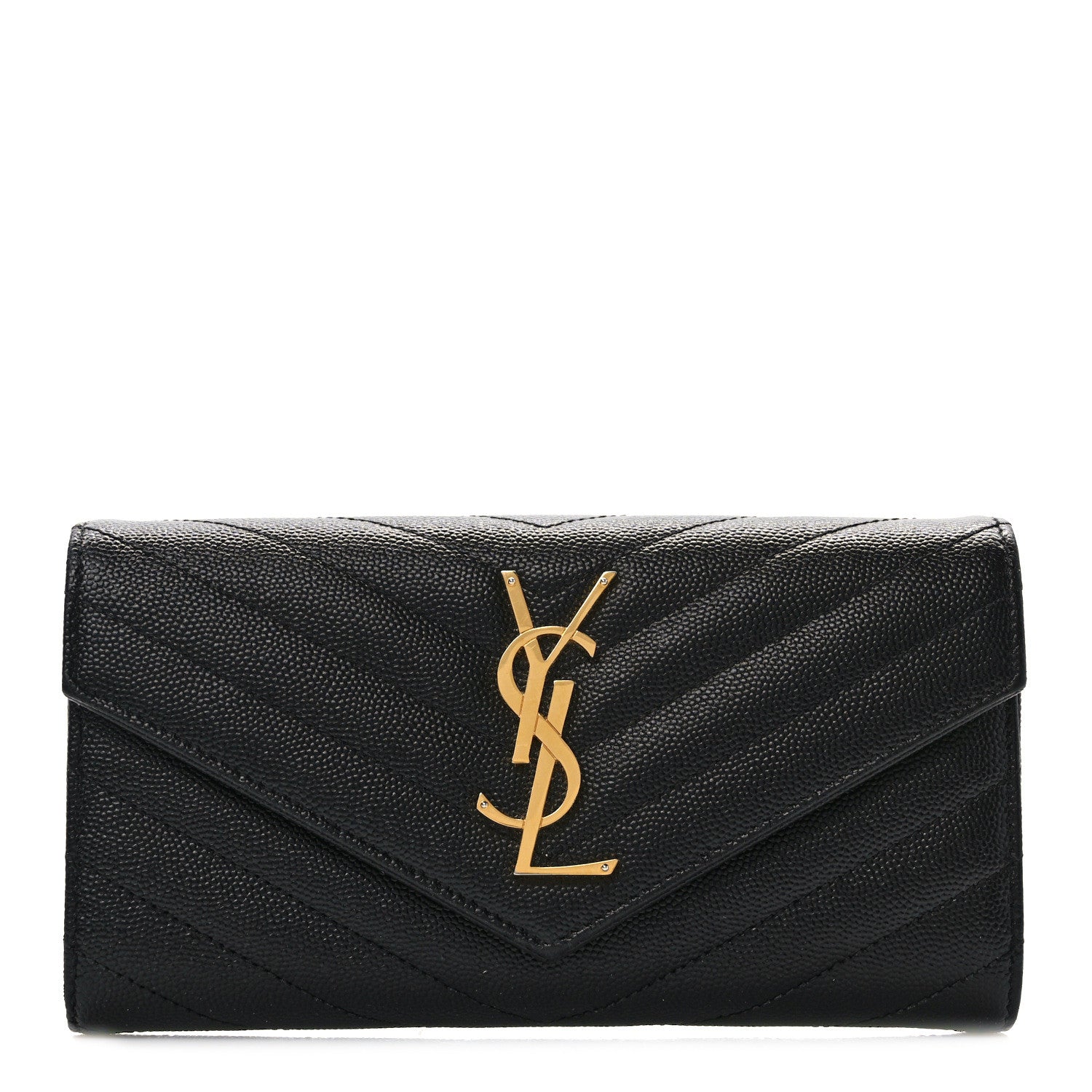Saint Laurent Grain De Poudre Matelasse Chevron Monogram Flap Wallet Black 1 of 11