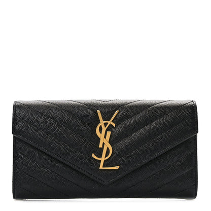 Saint Laurent Grain De Poudre Matelasse Chevron Monogram Flap Wallet Black 1 of 11