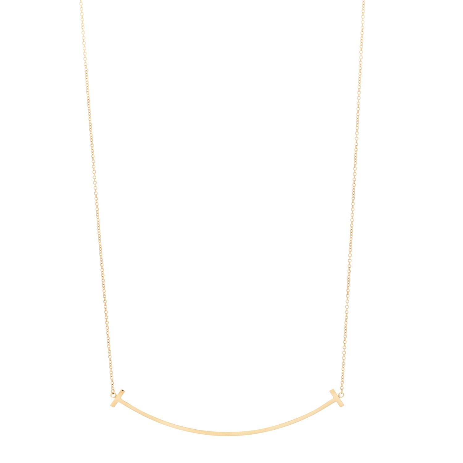 Tiffany 18K Yellow Gold Large T Smile Pendant Necklace 1 of 5