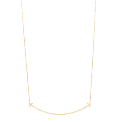 Tiffany 18K Yellow Gold Large T Smile Pendant Necklace 1 of 5