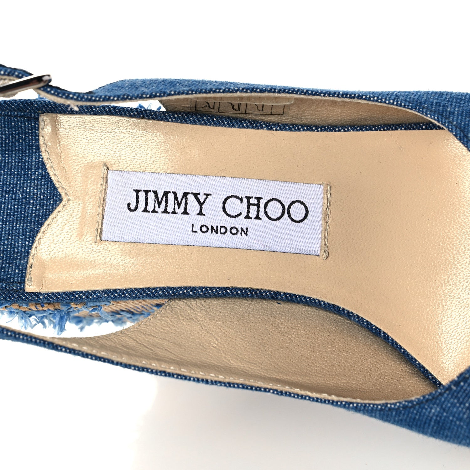 Jimmy Choo Denim Fringed Raffia Almer 105 Wedge Sandals 37.5 Navy 7 of 8