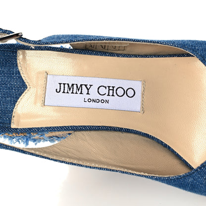 Jimmy Choo Denim Fringed Raffia Almer 105 Wedge Sandals 37.5 Navy 7 of 8