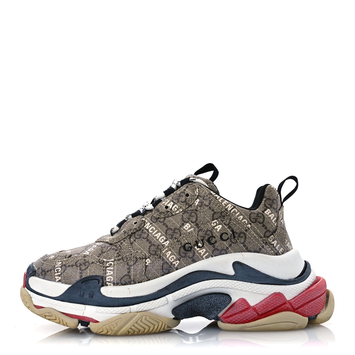 X GUCCI GG Supreme Monogram Allover Logo Womens Triple S Sneakers 37 Beige Ebony Mystic White