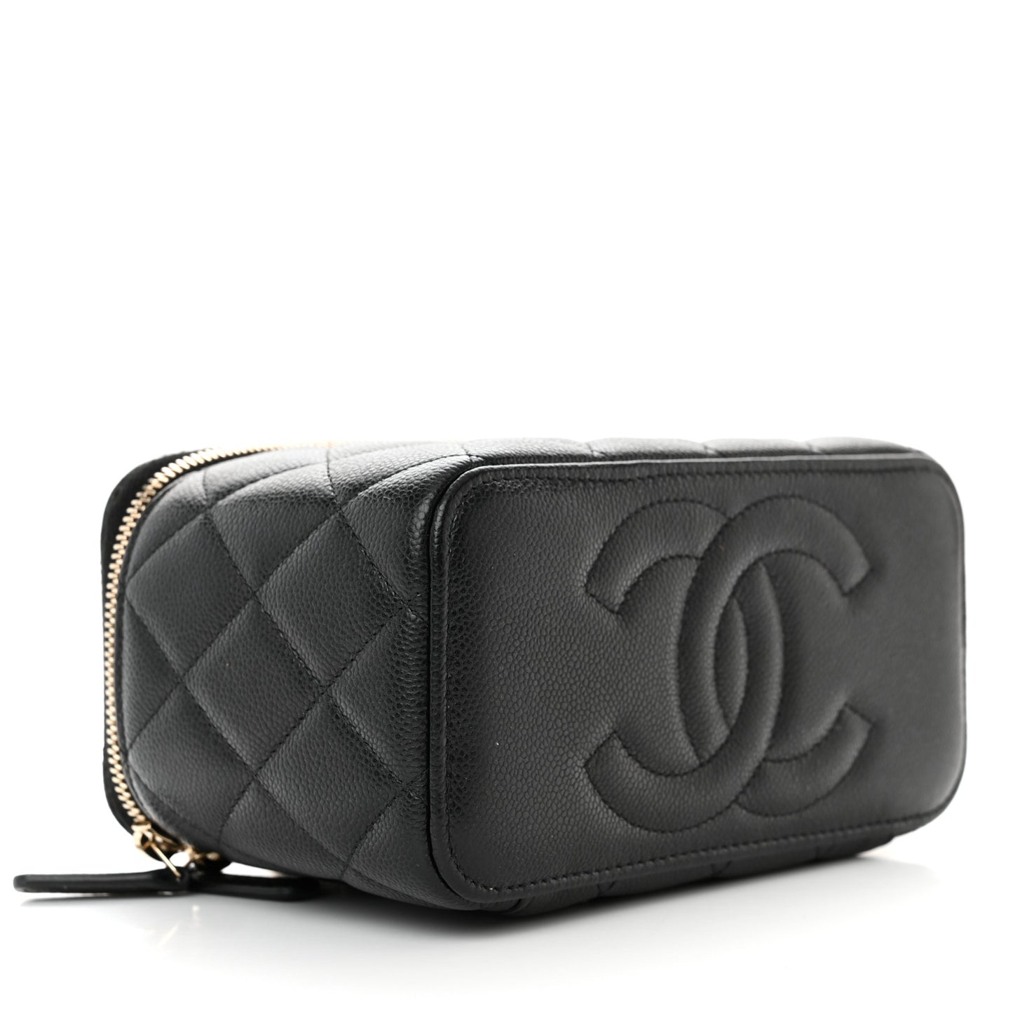 Caviar Quilted Small Vanity Case With Chain Black