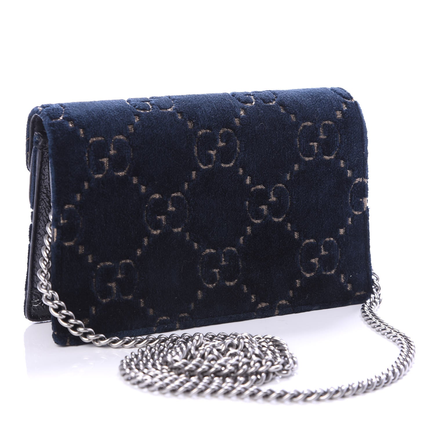 Gucci Velvet GG Monogram Super Mini Dionysus Shoulder Bag Blue Beige Black 2 of 8