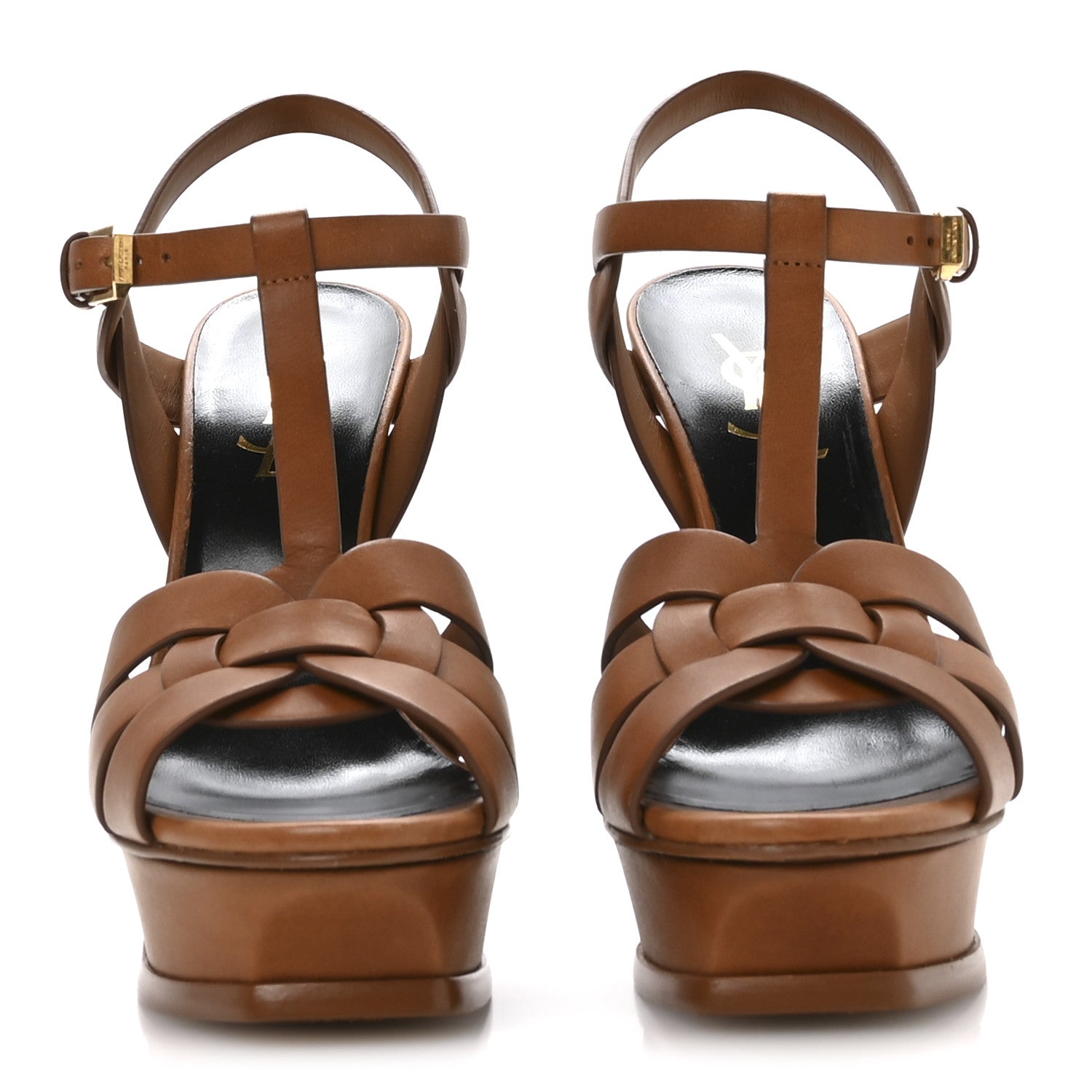 Saint Laurent Calfskin Tribute 105 Platform Sandals 36 Amber 3 of 9