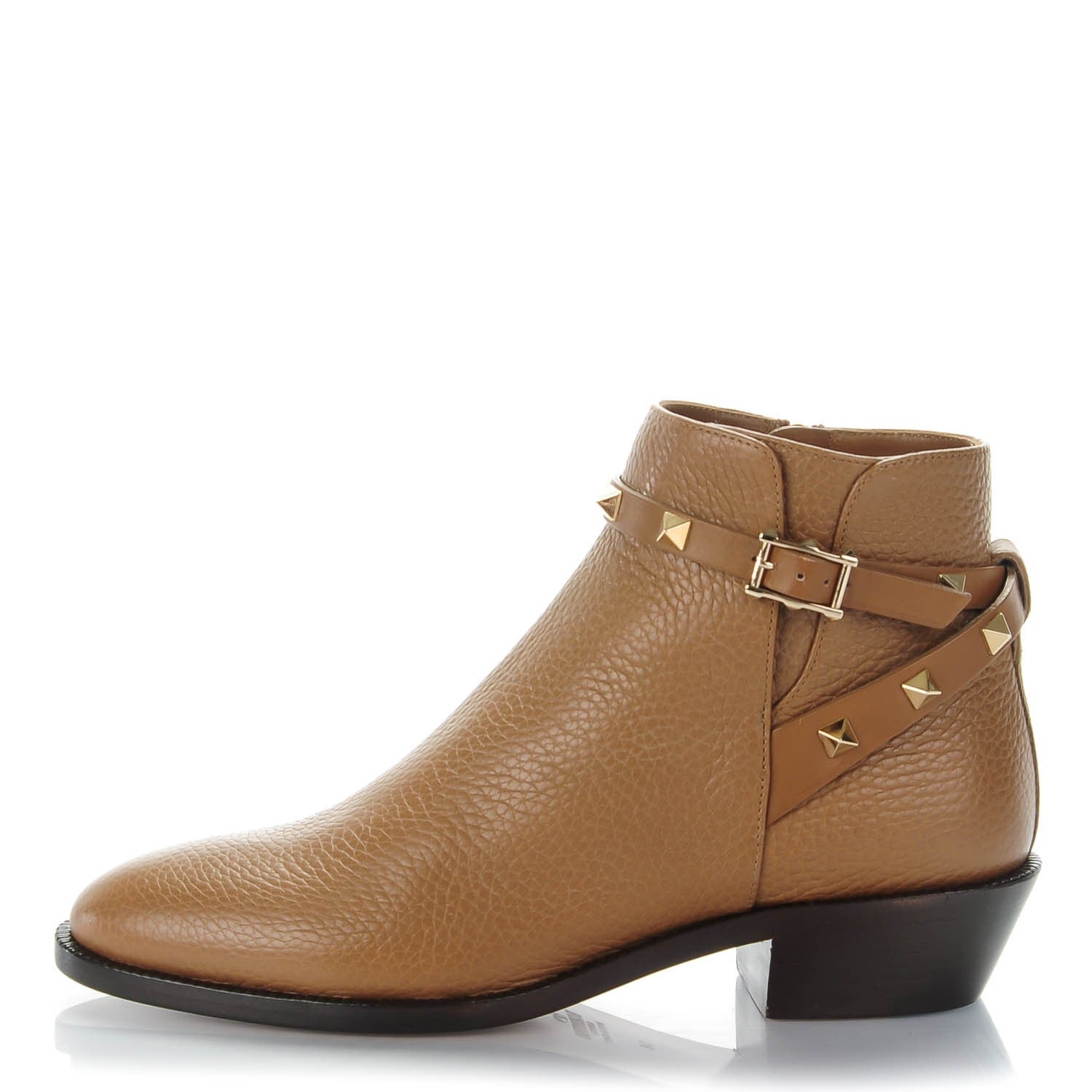 Valentino Garavani Grained Calfskin Rockstud Single Buckle 35mm Cowboy Ankle Boots 36 Nocciola 1 of 7