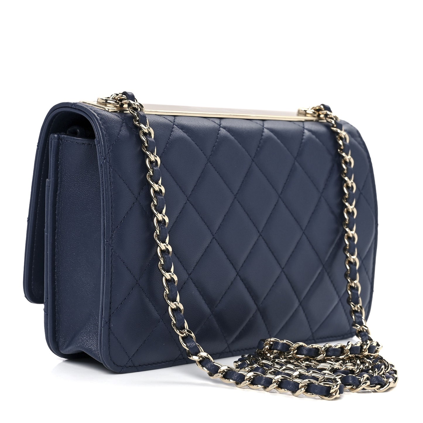 Lambskin Quilted Trendy CC Wallet On Chain WOC Blue