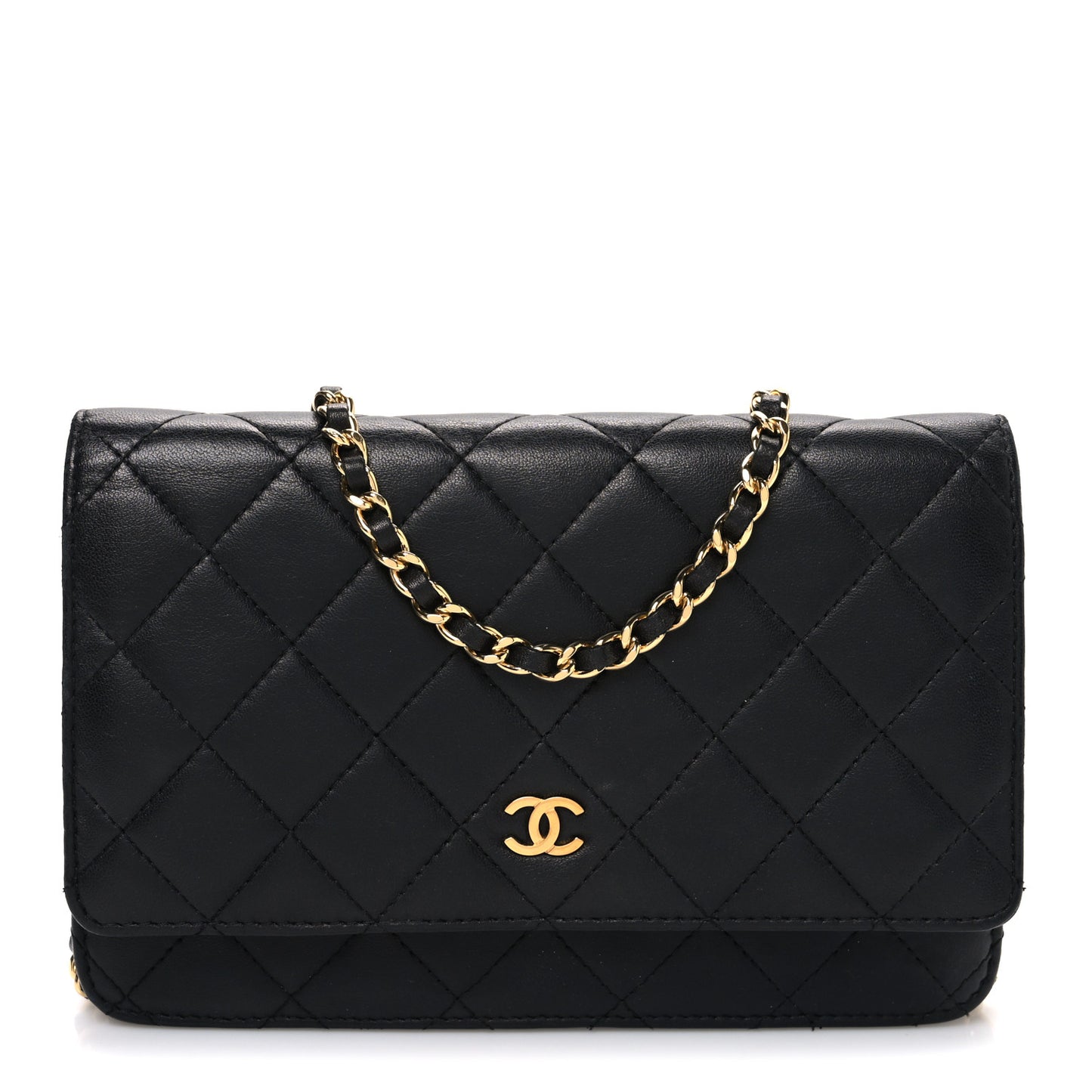 Lambskin Quilted Wallet On Chain WOC Black