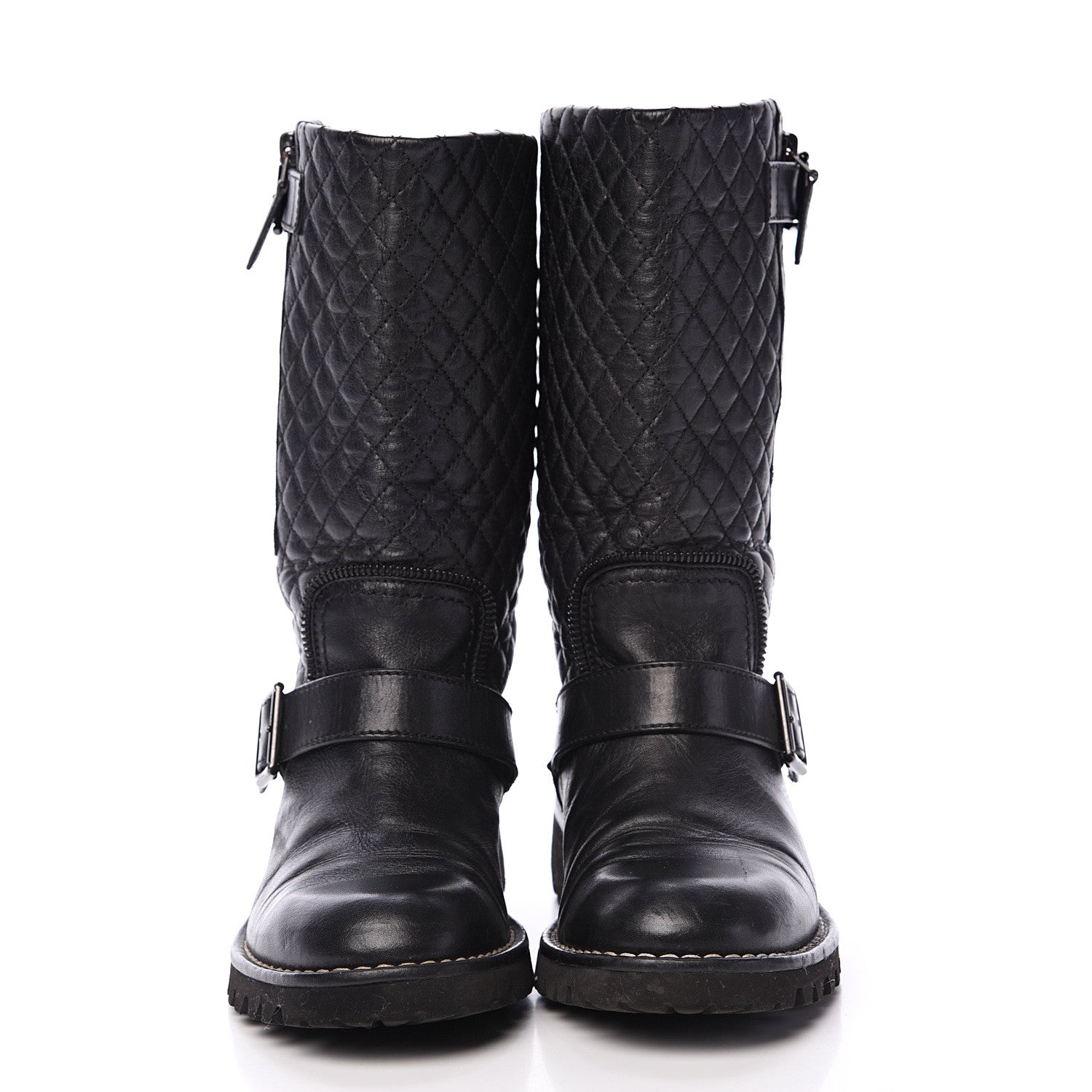 Chanel Calfskin Quilted Biker Boots 36.5 Black 2 of 9