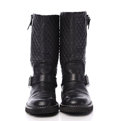 Chanel Calfskin Quilted Biker Boots 36.5 Black 2 of 9