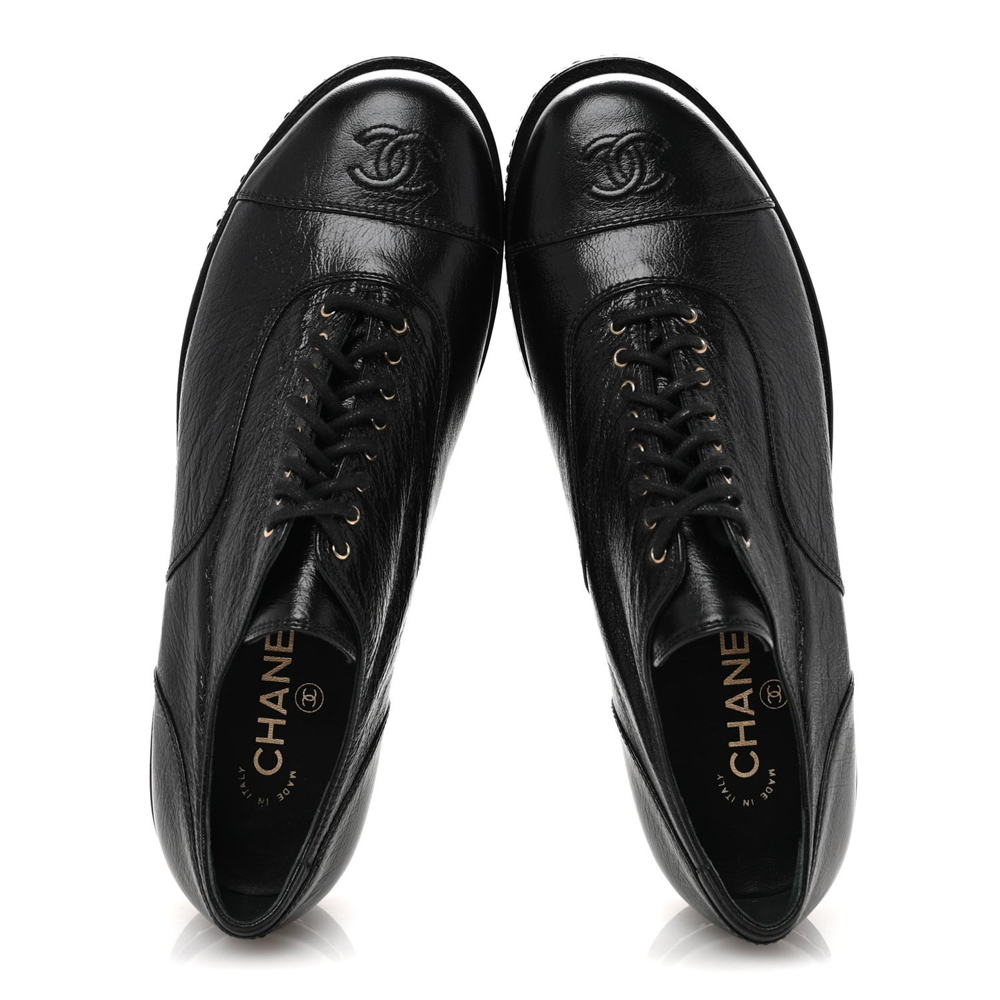 Shiny Crumpled Lambskin CC Lace Up Oxfords 41 Black
